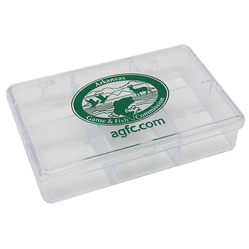 Small 6-Section Clear plastic box/container with imprinted logo