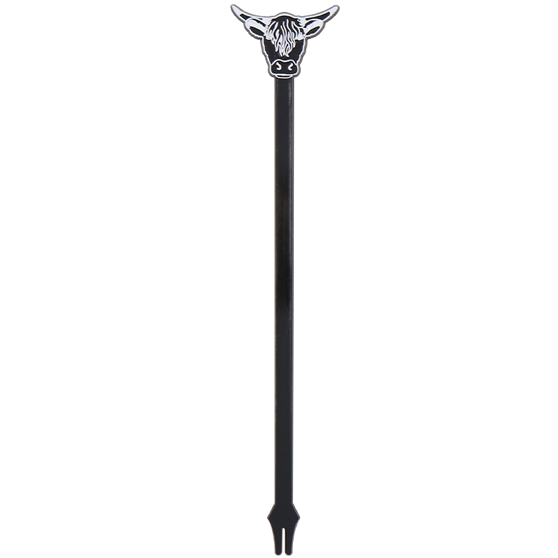 Black and white bull stir stick with fork end