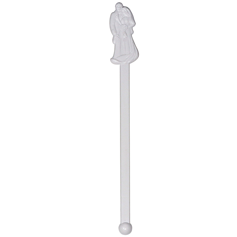 White Stir Stick with Bride and Groom molded on top