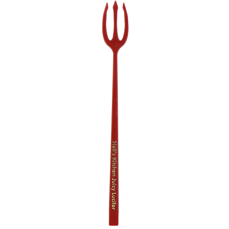 Red pitchfork shaped stir stick