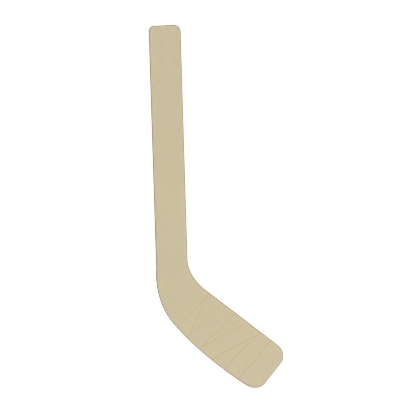 Beige short hockey stick shaped stir stick