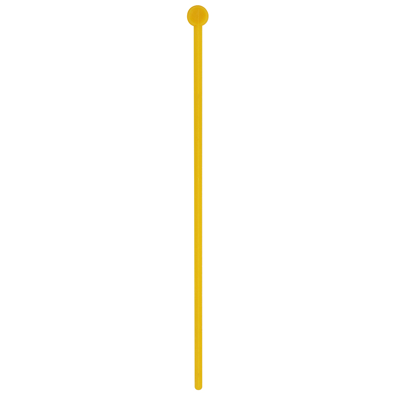 Yellow Thin Muddler shaped stir stick with a small scoop head