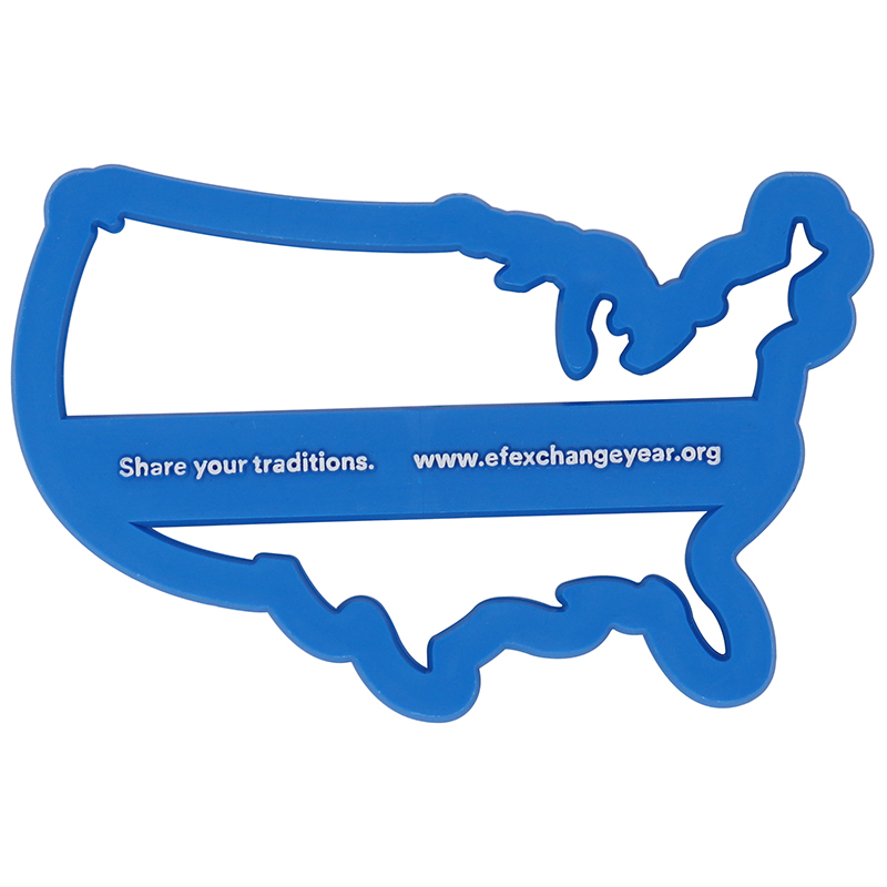 Blue USA map shaped cookie cutter with white tipping (imprint)