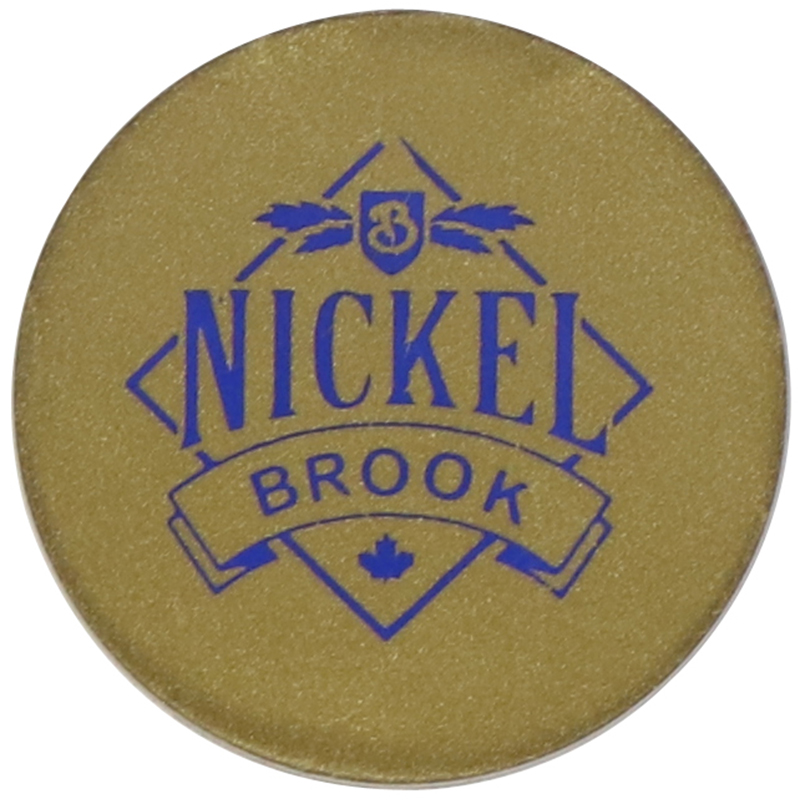 Plastic gold circle token with imprinted logo