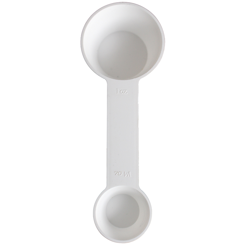 White plastic double-ended measuring spoon