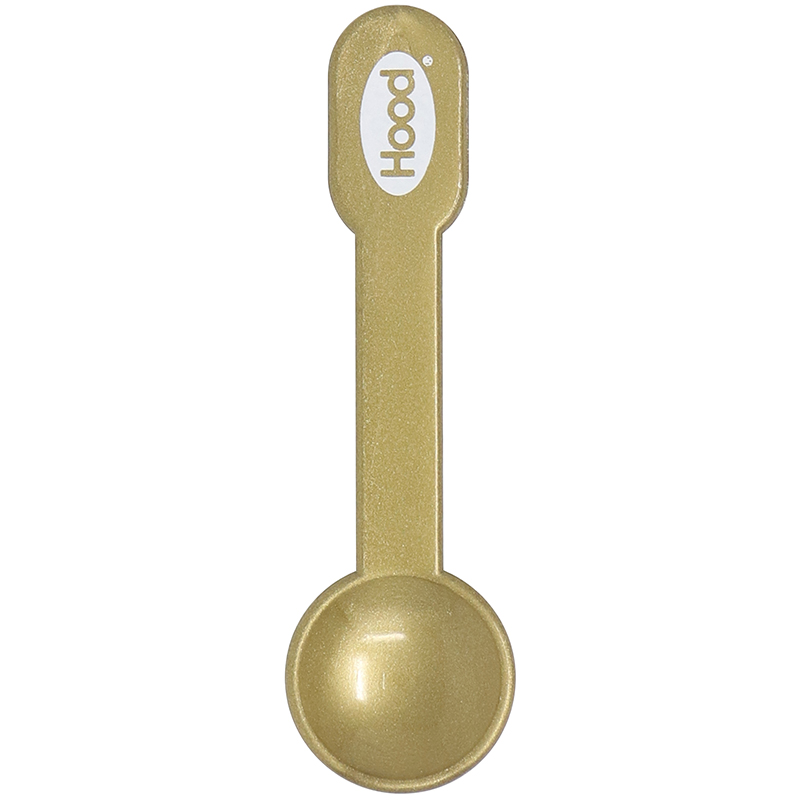 Gold spoon with the words "Hood"
