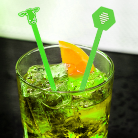 Green Biopolymer Plastic Stir sticks in Cocktail