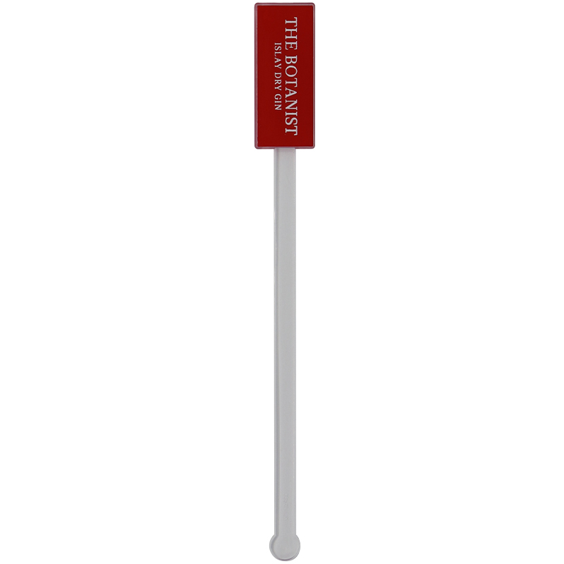 White stir stick with a red rectangle head