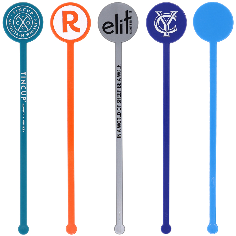 Teal, Orange, Silver, And Blue Round Head Stirs Sticks with Imprint (5)