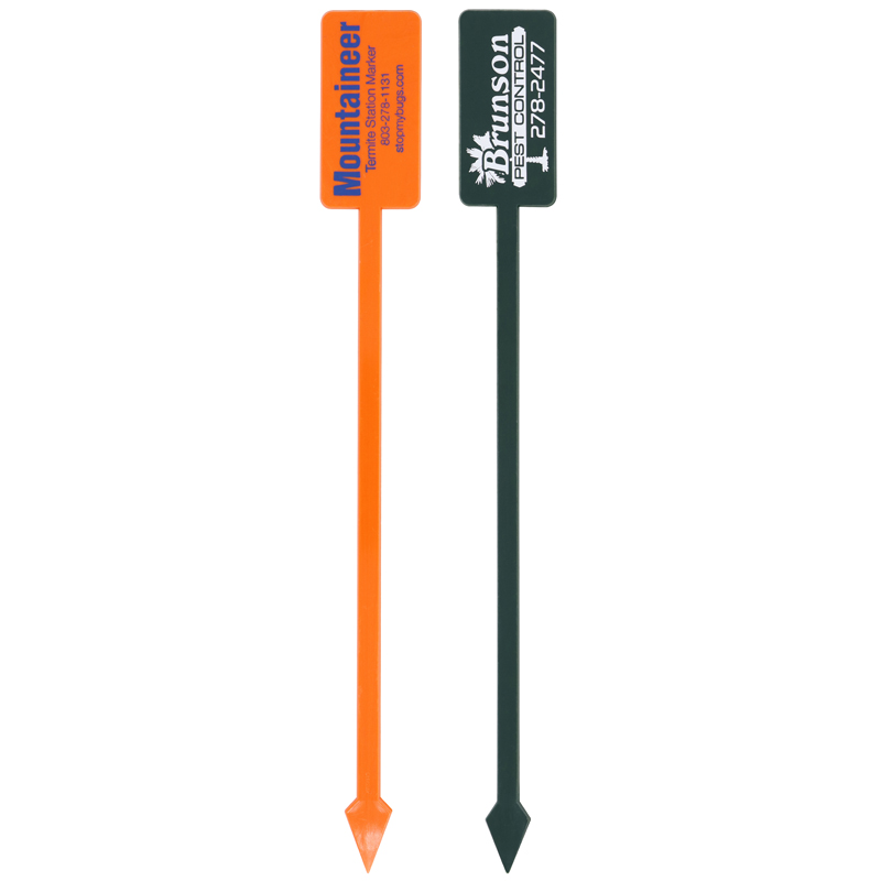 Orange and Dark Green Long Rectangle Head Stir Sticks with Imprint and arrow ends