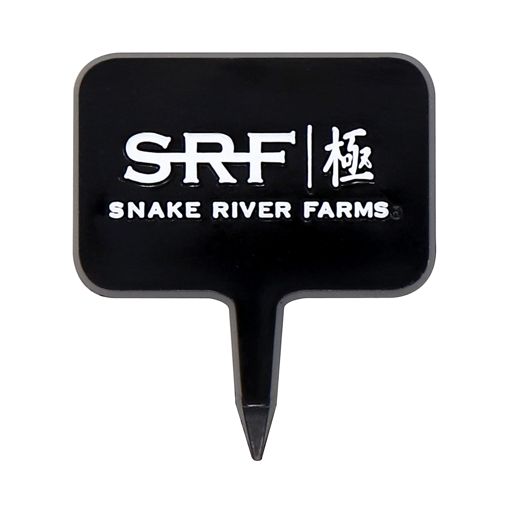 Black Rectangle Head Short Pick with words "SRF - Snack River Farms"