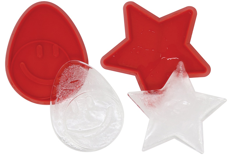 Red egg & star ice molds and ice cubes.